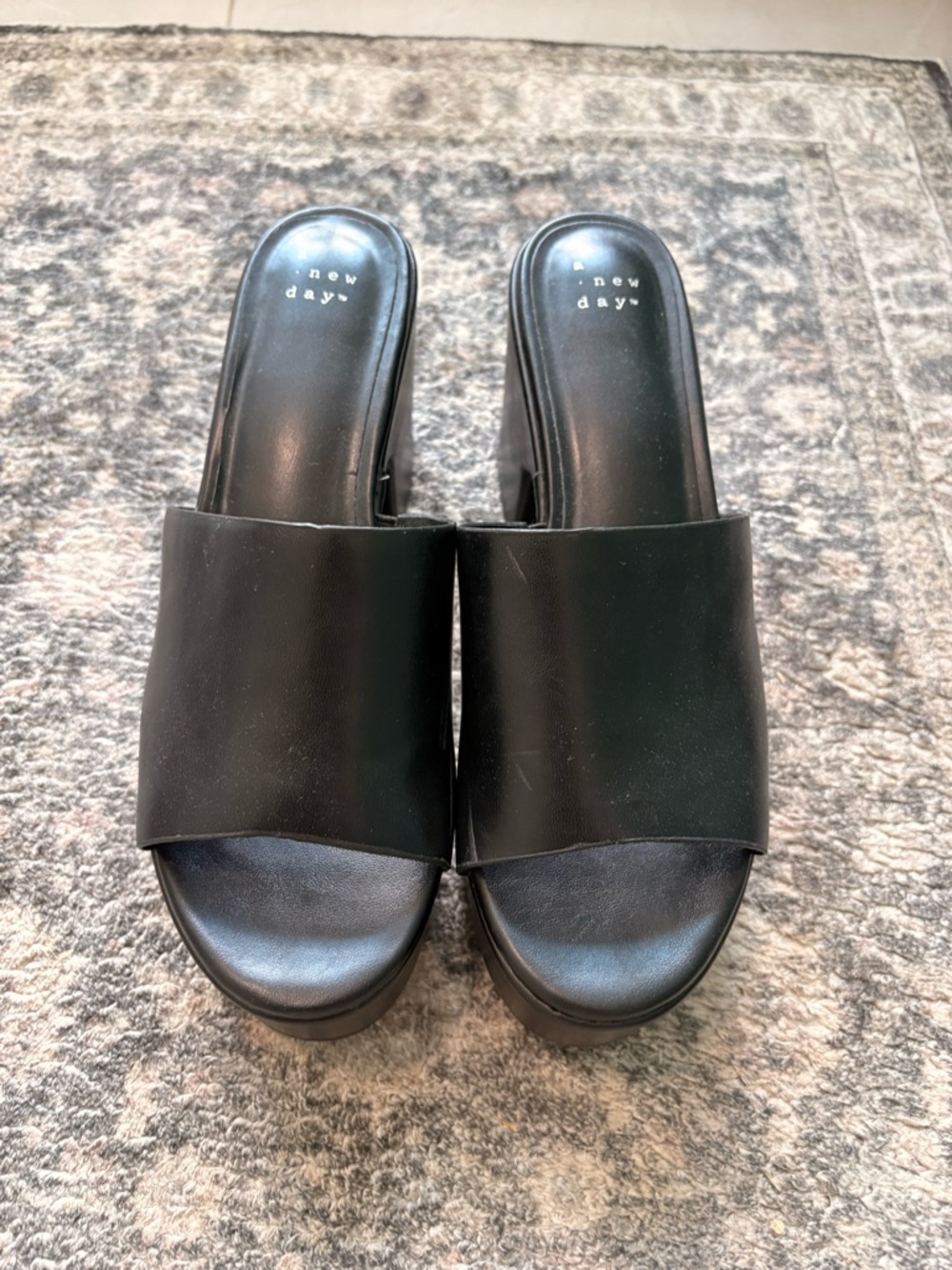 a new day Black Platform Slide Mules
